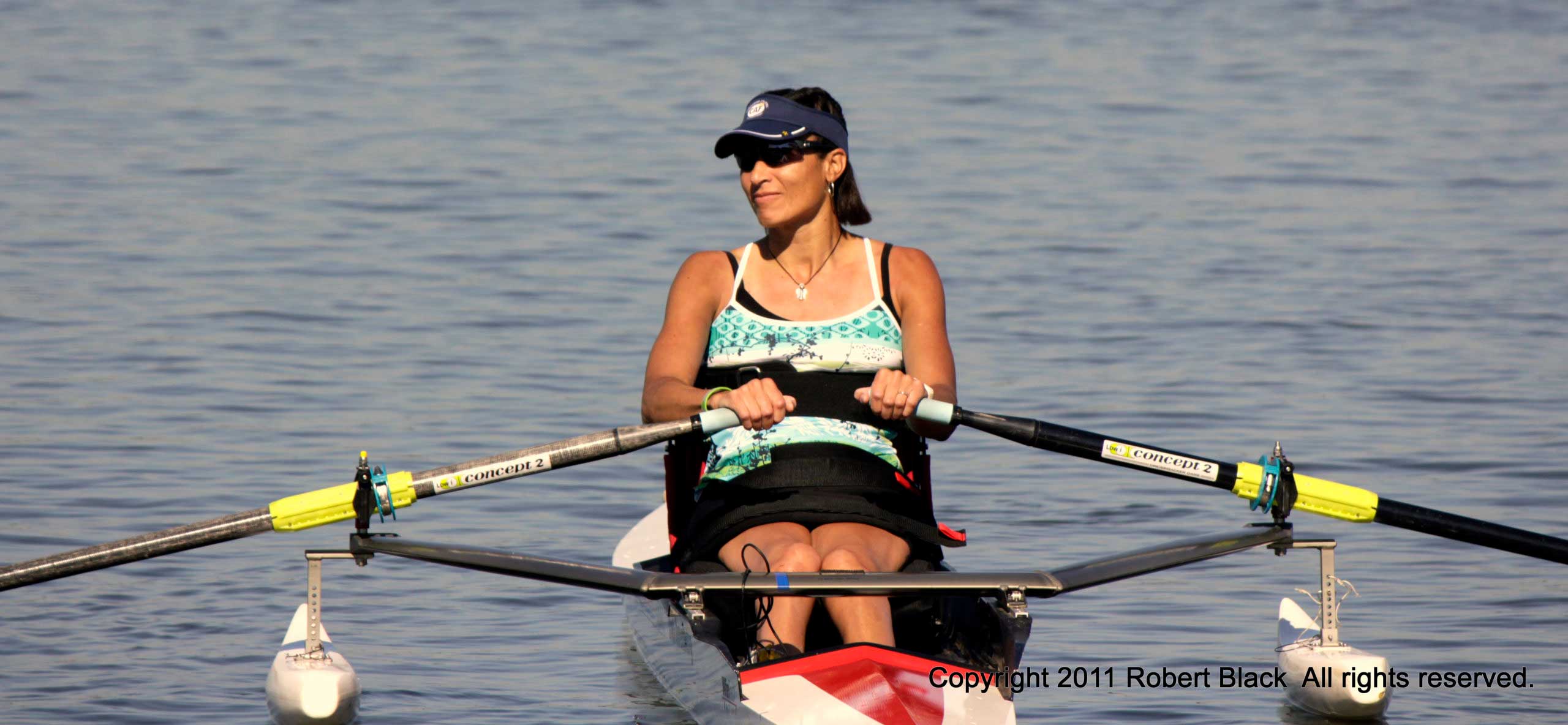 single female athlete rowing during US rowing trials.