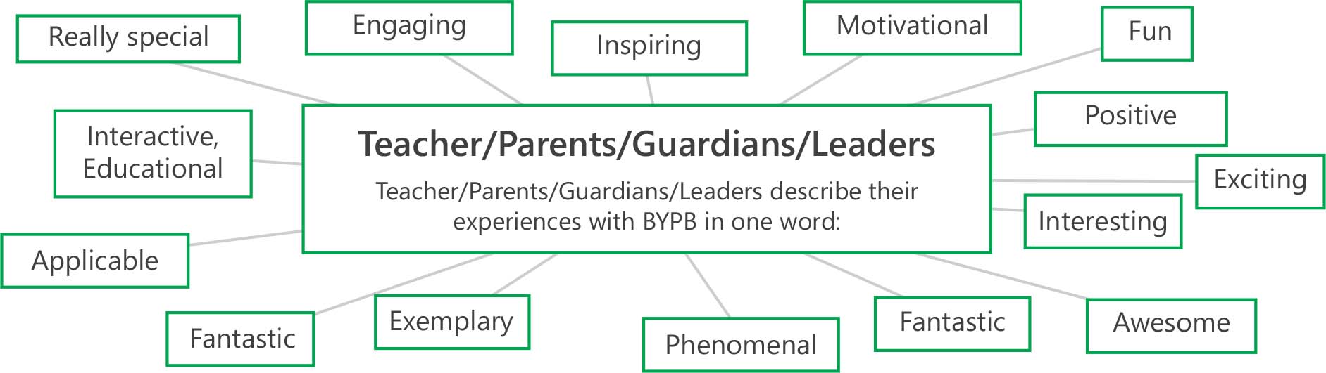 How adults describe BYPB and their experiences in a wordweb graphic